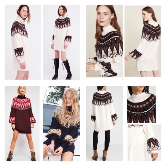 Free People Scotland Sweater Mini Dress Cream Brown S - Picture 2 of 11